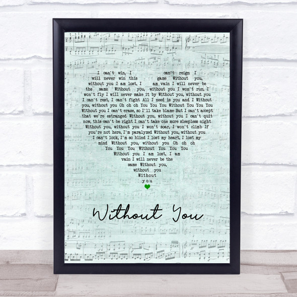 David Guetta Without You Script Heart Song Lyric Wall Art Print