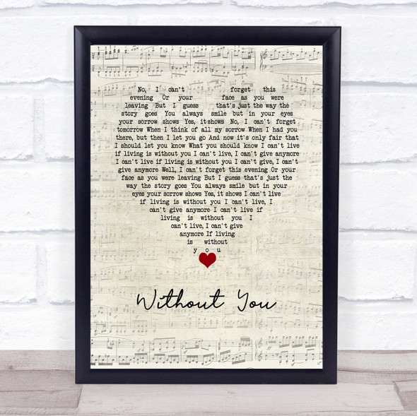 Harry Nilsson Without You Script Heart Song Lyric Wall Art Print