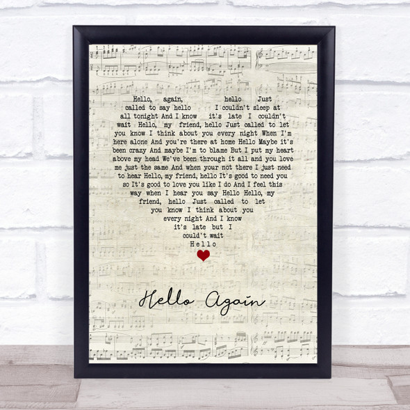 Neil Diamond Hello Again Script Heart Song Lyric Wall Art Print