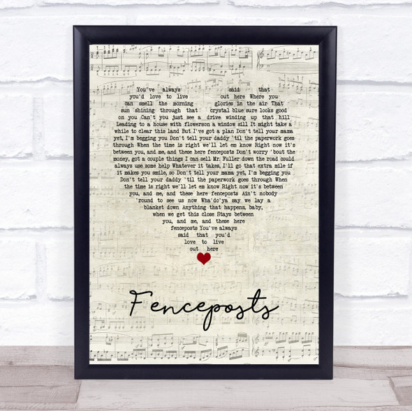 Cody Johnson Fenceposts Script Heart Song Lyric Wall Art Print