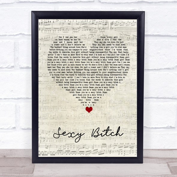 David Guetta Sexy Bitch Script Heart Song Lyric Wall Art Print