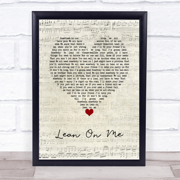 Michael Bolton Lean On Me Script Heart Song Lyric Wall Art Print