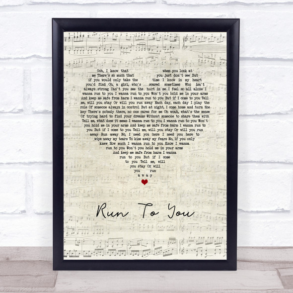 Whitney Houston Run To You Script Heart Song Lyric Wall Art Print