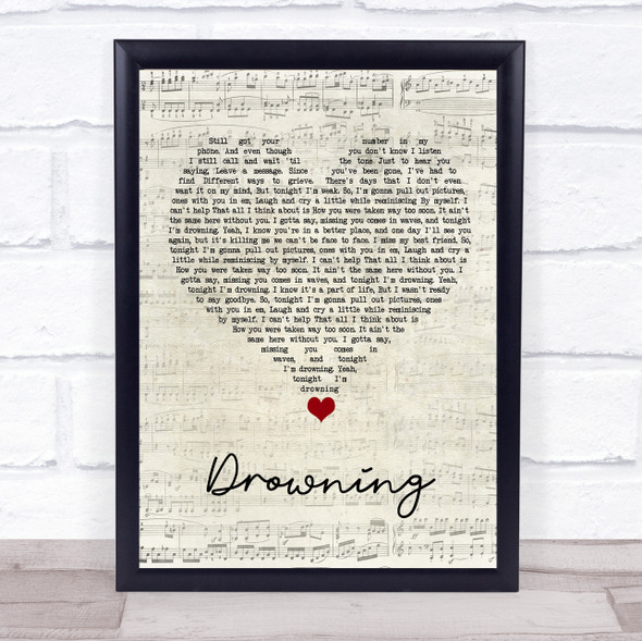 Chris Young Drowning Script Heart Song Lyric Wall Art Print