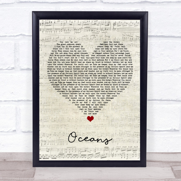 Hillsong United Oceans Script Heart Song Lyric Wall Art Print