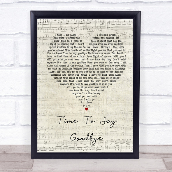 Sarah Brightman Time To Say Goodbye Script Heart Song Lyric Quote Print