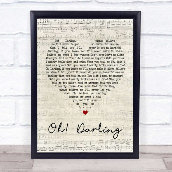 The Beatles Oh! Darling Script Heart Song Lyric Quote Print