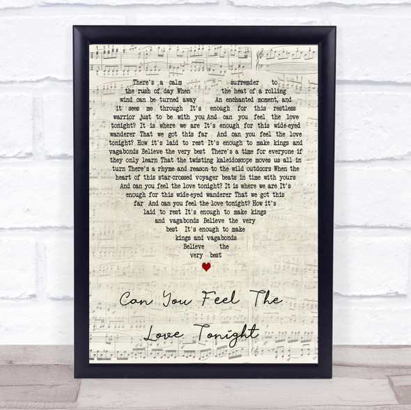 Can You Feel The Love Tonight Elton John Script Heart Song Lyric Quote Print