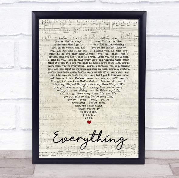 Everything Michael Buble Script Heart Song Lyric Quote Print