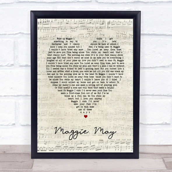 Maggie May Rod Stewart Script Heart Song Lyric Quote Print