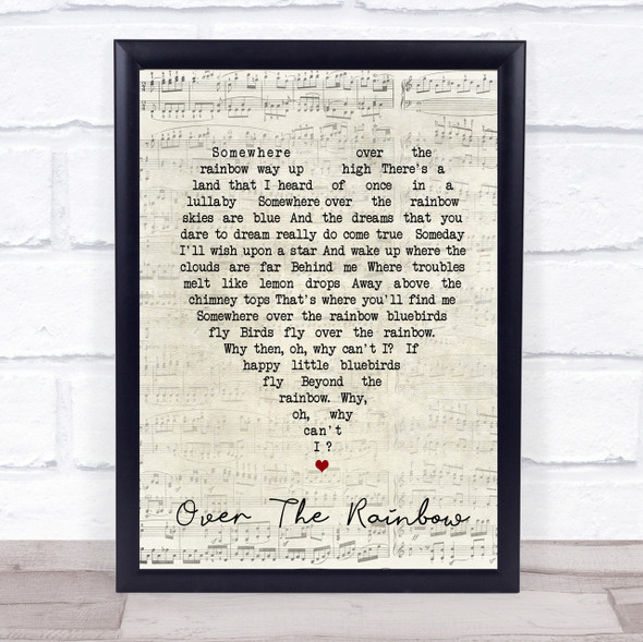 Somewhere Over The Rainbow Judy Garland Script Heart Song Lyric Quote Print