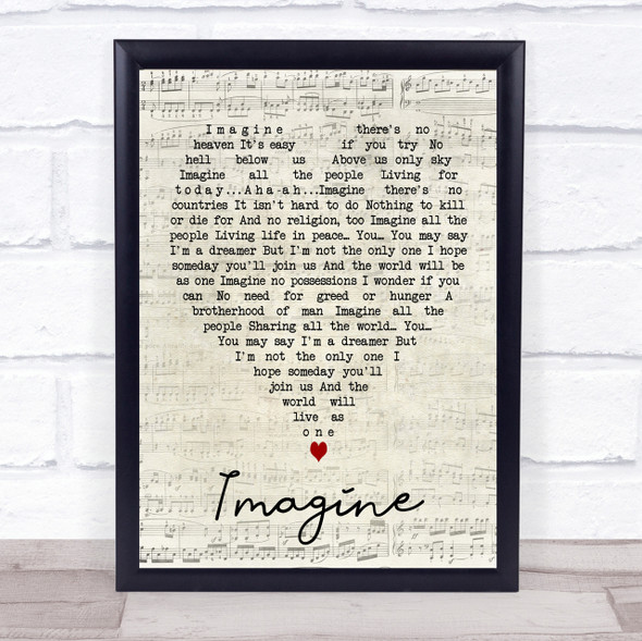 Imagine John Lennon Script Heart Quote Song Lyric Print