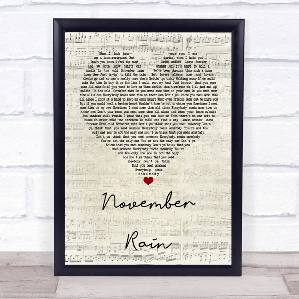 Guns N' Roses November Rain Script Heart Quote Song Lyric Print