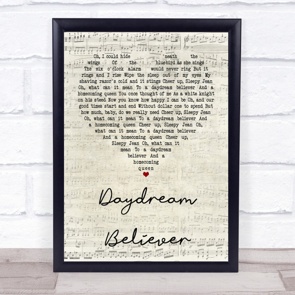 The Monkees Daydream Believer Script Heart Quote Song Lyric Print