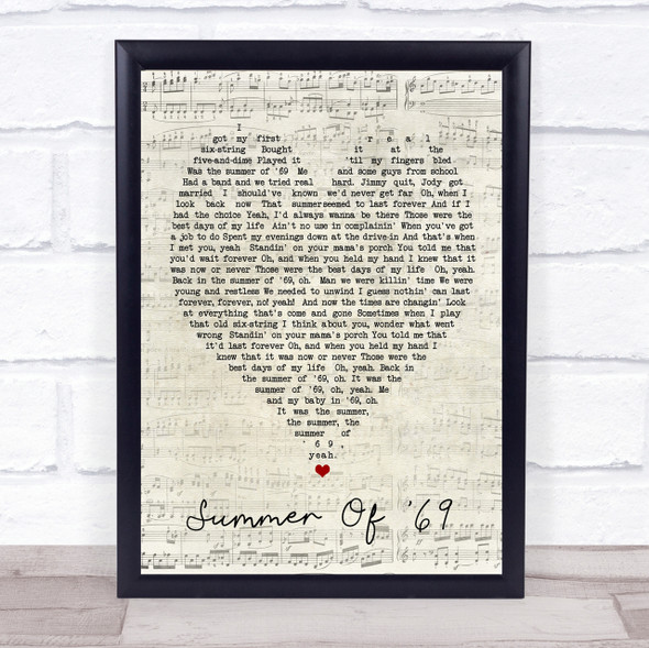 Summer Of '69 Bryan Adams Script Heart Quote Song Lyric Print