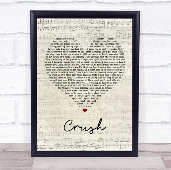 Dave Matthews Band Crush Script Heart Song Lyric Quote Print