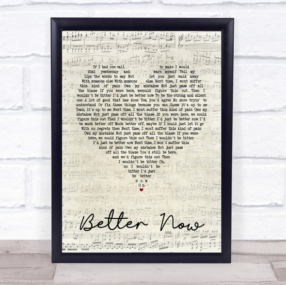 Rascal Flatts Better Now Script Heart Song Lyric Quote Print