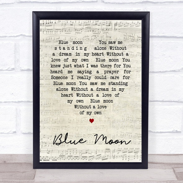 Elvis Presley Blue Moon Script Heart Song Lyric Quote Print