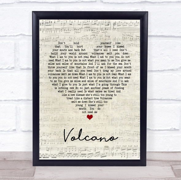 Damien Rice Volcano Script Heart Song Lyric Print