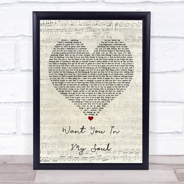 Lovebirds Want You In My Soul Script Heart Song Lyric Print