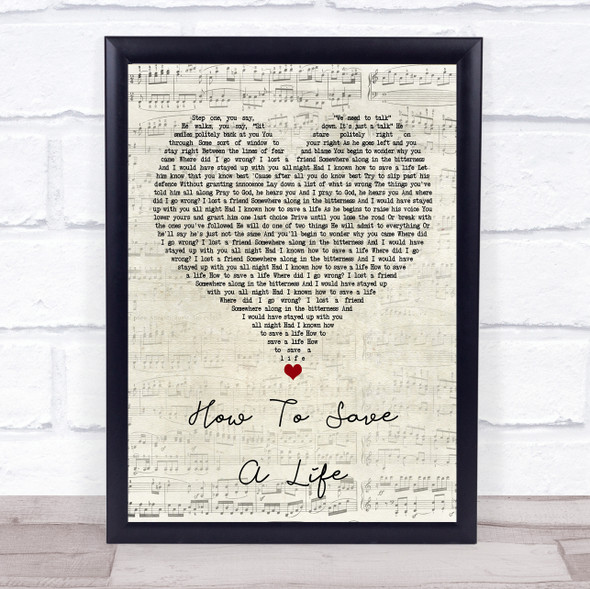 The Fray How To Save A Life Script Heart Song Lyric Print