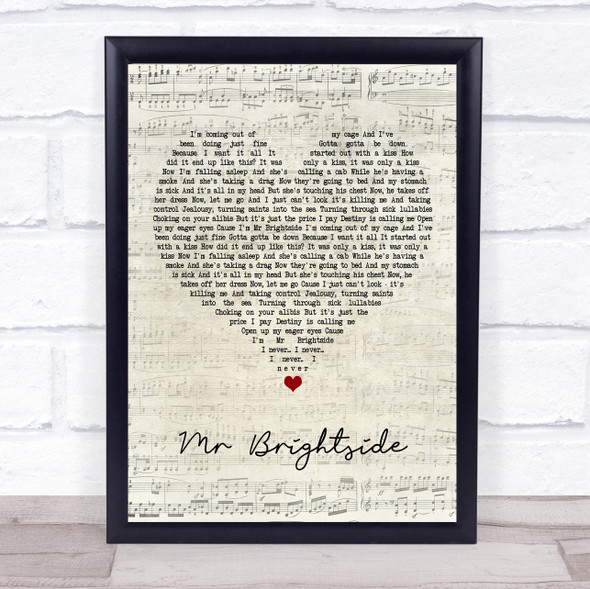 The Killers Mr Brightside Script Heart Song Lyric Print