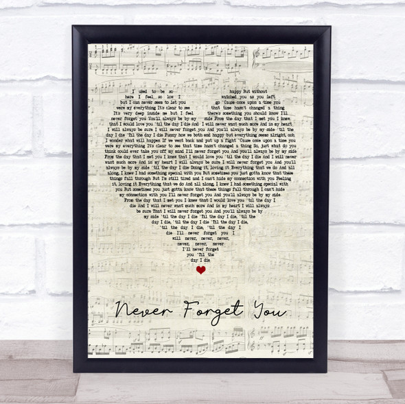 Zara Larsson Never Forget You Script Heart Song Lyric Print