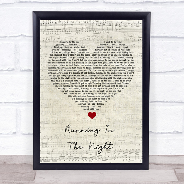 FM84 Running In The Night Script Heart Song Lyric Print