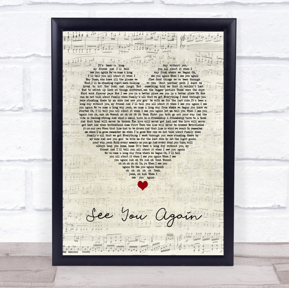 Wiz Khalifa See You Again Script Heart Song Lyric Print