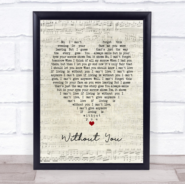 Harry Nilsson Without You Script Heart Song Lyric Print
