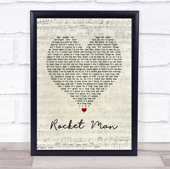 Elton John Rocket Man Script Heart Song Lyric Print