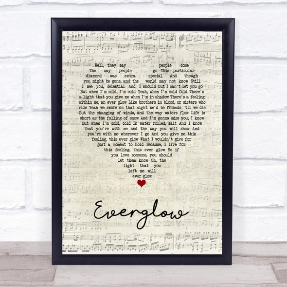 Coldplay Everglow Script Heart Song Lyric Print