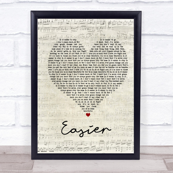 5 Seconds Of Summer Easier Script Heart Song Lyric Print