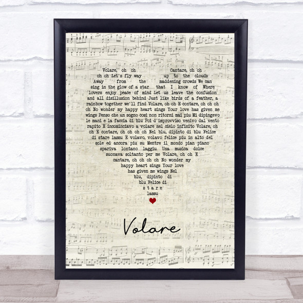 Dean Martin Volare Script Heart Song Lyric Print