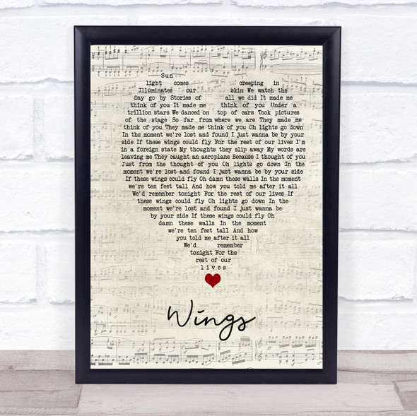 Birdy Wings Script Heart Song Lyric Print