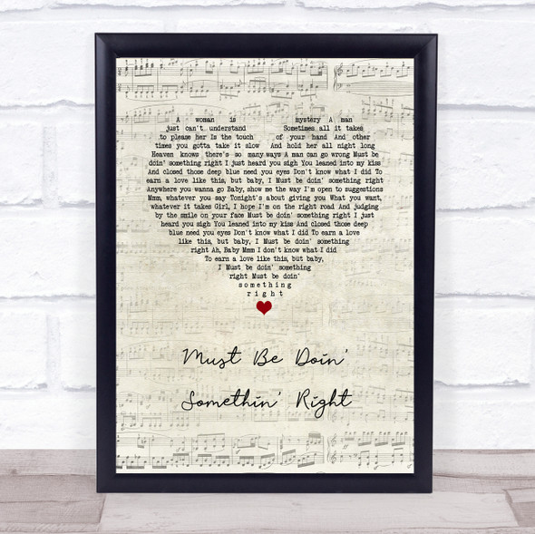 Billy Currington Must Be Doin' Somethin' Right Script Heart Song Lyric Print