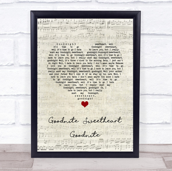 The Spaniels Goodnite Sweetheart Goodnite Script Heart Song Lyric Print