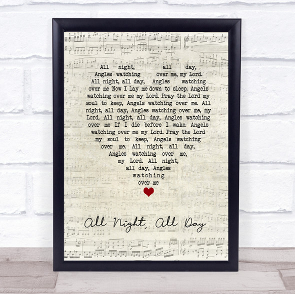 Cedarmont Baby All Night, All Day Script Heart Song Lyric Print