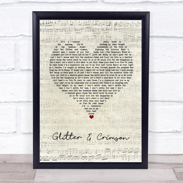 All Time Low Glitter & Crimson Script Heart Song Lyric Print