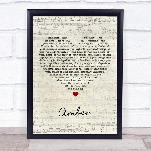 311 Amber Script Heart Song Lyric Print