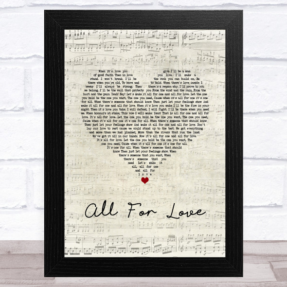 Bryan Adams with Rod Stewart & Sting All For Love Script Heart Song Lyric Music Art Print