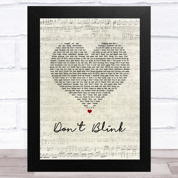 Kenny Chesney Don't Blink Script Heart Song Lyric Music Art Print