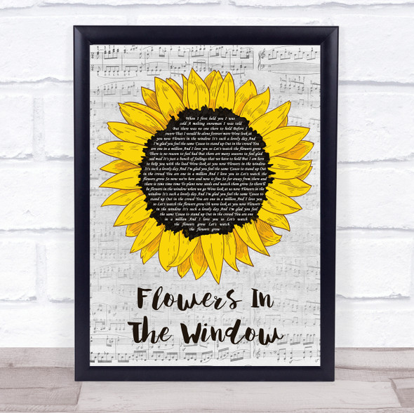 Travis Flowers In The Window Grey Script Sunflower Song Lyric Print