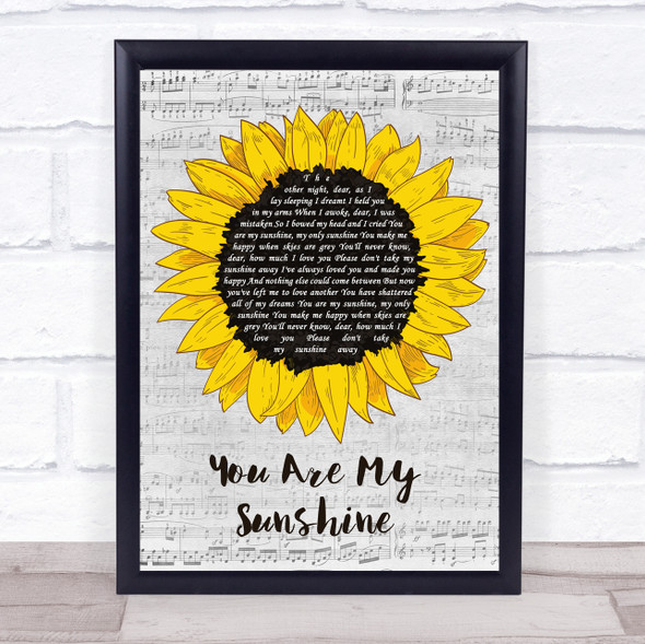 Johnny Cash You Are My Sunshine Grey Script Sunflower Song Lyric Print