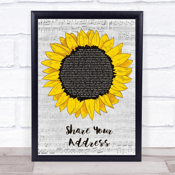 Ben Platt Share Your Address Grey Script Sunflower Song Lyric Print