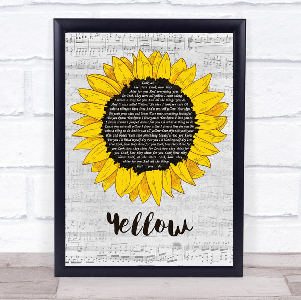 Coldplay Yellow Grey Script Sunflower Song Lyric Print