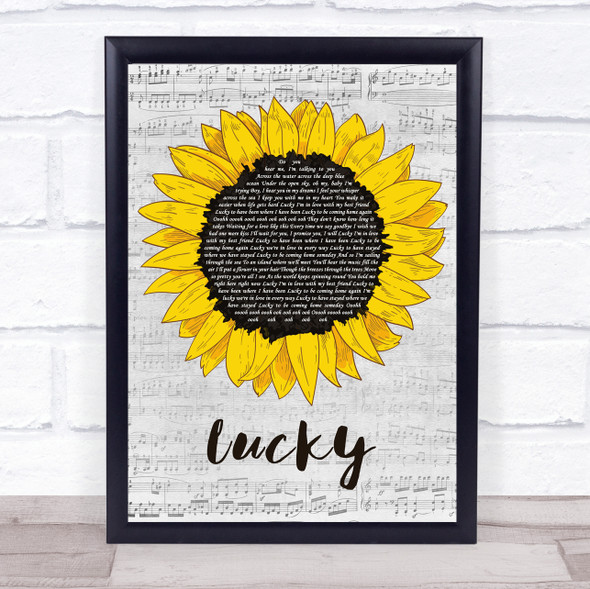 Jason Mraz Lucky Grey Script Sunflower Song Lyric Print