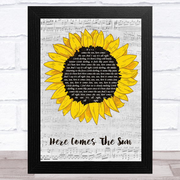 The Beatles Here Comes The Sun Grey Script Sunflower Song Lyric Music Art Print