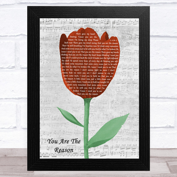 Callum Scott & Leona Lewis You Are The Reason Grey Script Watercolour Tulip Song Lyric Music Art Print