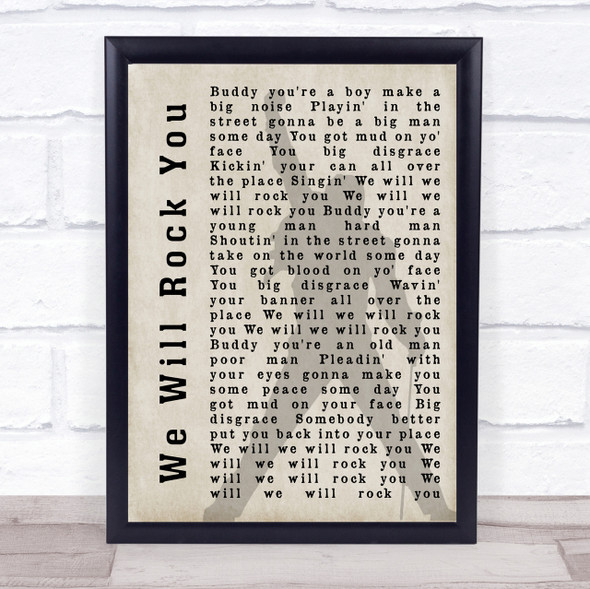 Queen We Will Rock You Freddie Mercury Shadow Song Lyric Quote Print